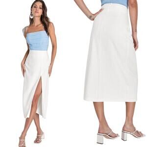 Lulu's White Midi Skirt with Front Slit